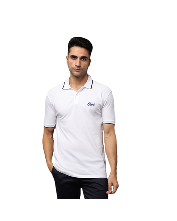 Ford Men's Premium Polo T-Shirt White With Blue Tipping